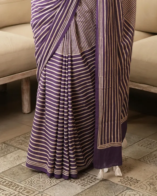 Multicolour_Cotton_Stripes_H_Block_Printed_Mul_Saree_With_Tassels_For_Women